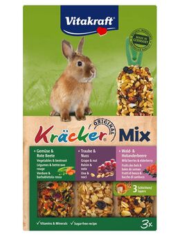 Vitakraft Zwergkaninchen-Kräcker Trio-Mix - 3 x 3er Kombi (Gemüse, Traube, Waldbeere)