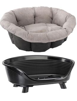 Set aus Ferplast Korb Siesta Deluxe mit Überzug Sofà Tweed beige - Set Größe 6: Korb + Überzug + Füße