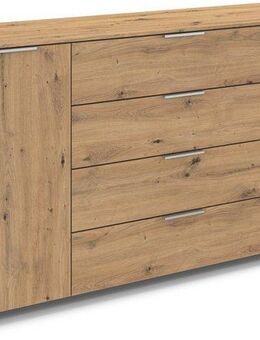 rauch Kombikommode Sideboard Türkommode Schubladenkommode Kommode ASTANA (Breite 160 cm / Höhe 81 cm, mit 4 Einlegeböden), 2-türig, 4 geräumige Schubladen, Kantengriff Alufarben MADE IN GERMANY