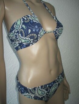 Ausgefallen * edel * Blumen * Blüten * Paisley * Bustier * Neckholder Bikini "H&M" Gr. 36- 38/ S- M * dunkel- blau * grün * weiß * gold * - Riedlingen