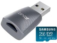 Speicherkartenleser Lexar, USB 3.2 Gen 1 Typ A, Samsung EVOSelect MicroSDXC 256GB mit einer Datenübertragung von bis zu 130MB/s, V30, A2, U3, inklusive SD-Adapter - Fürth