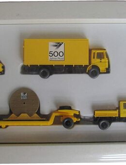 DBP Deutsche Bundespost - 500 Jahre - 4er Set - Unimog mit Hänger & Kabelrolle, Man LKW, Kleintransporter Bus & Pkw - von Wiking - Doberschütz