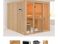 welltime Sauna Artja, BxTxH: 216 x 234 x 198 cm, 68 mm, (Set) naturbelassen mit Ofen 9 kW Bio ext. Steuerung