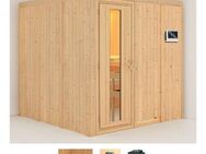 Karibu Sauna Rodin, BxTxH: 196 x 196 x 198 cm, 68 mm, (Set) 9-kW-Ofen mit externer Steuerung