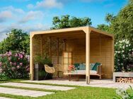 Karibu Holzpavillon Cubus, mit Seiten- und Lamellenwand