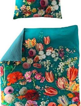 BIERBAUM Wendebettwäsche Petrol Flowers, Mako-Satin, 2 teilig, mit innovativem Digitalprint