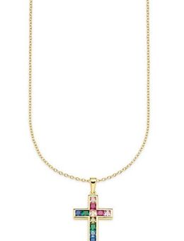 Bruno Banani Kette mit Anhänger Schmuck Geschenk Silber 925 Halsschmuck Halskette Regenbogen Kreuz, mit Zirkonia (synth)