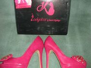 NEU im Karton * Echt * Leder * High- Heels * Plateau * Peep Tos * Cut Out * Nieten- Schleifen * Pumps * Schuhe "Daniela Katzenberger" Gr. 37/ 4 * pink * gold * - Riedlingen