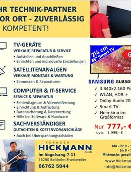 Samsung GU85DU7199 Crystal UHD 85 Zoll XXL NEU&OVP UVP 1999,- Angebot 777,- - Beltheim