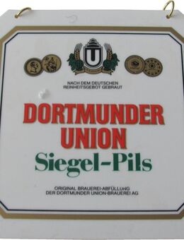 Dortmunder Union Brauerei - Siegel Pils - Zapfhahnschild - 12 x 12 cm - aus Kunststoff - Motiv 1 - Doberschütz