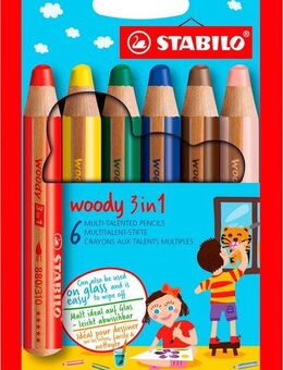 STABILO Buntstift Wasserfarbe & Wachsmalkreide woody 3 in 1 - 6er Pack, mit 6 verschiedenen Farben, Made in Germany