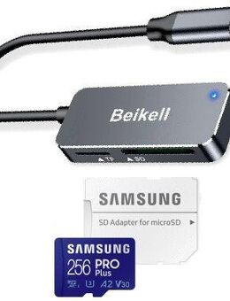 OTG USB 3.0 Typ C, Speicherkartenleser Beikell Dual, MicroSD & SD Laufwerke, Samsung PROPlus MicroSDXC 256GB, inklusive SD-Adapter, mit einer Datenübertragung von bis zu 160MB/s - Fürth