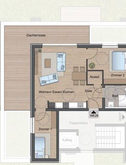 Dreizimmerwohnung mit 32 Qm. großer Dachterrasse und Personenaufzug im 2. OG, QNG förderfähig! - Gaildorf