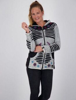 DEPROC Active Fleecejacke Patchwork NUNAVUT LIGHT GRAY & NEW FLOWER POWER