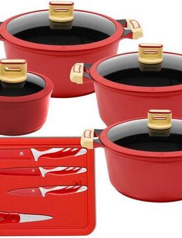 KING Topf-Set GOURMET, Aluminiumguss (Set, 13-tlg., je 1 Kochtopf 18/20/24 cm, 1 Stieltopf 16 cm, Schneidebrett, Messerset), Antihaft-Beschichtung, Induktion