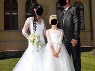 Brautkleid mit Spitze in Weiß & Reifrock in Größe M - Haldensleben