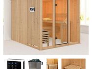 welltime Sauna Artja, BxTxH: 216 x 234 x 198 cm, 68 mm, (Set) naturbelassen, mit Ofen 9 kW ext. Steuerung