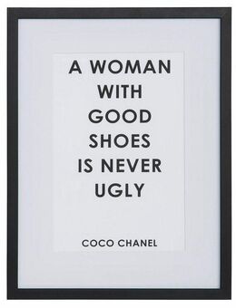Leonique Bild Zitat Coco Chanel, Motivationsbilder, Schriftzug, Schriftzüge, Schwarz-Weiß, Sprüche & Texte, HD Premium Poster-Druck inkl. Holzrahmen