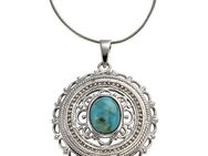 Zeeme Kette mit Anhänger Silber 925 rhodiniert 42/45cm lang mit rek. Türkis 8x10mm