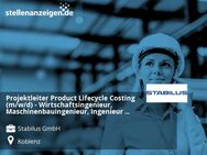 Projektleiter Product Lifecycle Costing (m/w/d) - Wirtschaftsingenieur, Maschinenbauingenieur, Ingenieur Produktions- und Fertigungstechnik o. Ä. - Koblenz