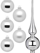 MAGIC by Inge Weihnachtsbaumkugel Frosty Silver, Weihnachtsdeko, Christbaumschmuck (46 St), Christbaumkugeln aus Glas, 45 Kugeln Ø ca. 4-6 cm, inkl. Spitze 28 cm in 00000