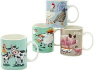 CreaTable Becher Kaffeebecher Farm Animals, New Bone China, ideal als Kinderbecher, Tassen Set, 4-teilig