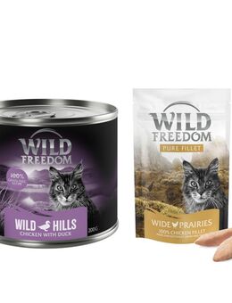 Wild Freedom Kombi-Paket: Adult Nassfutter + Filet Snacks - 24 x 200 g Wild Hills: Ente & Huhn + 3 x 100 g Hühnerfilet