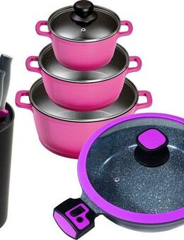 KING Topf-Set Berry, Aluminiumguss (Set, 10-tlg., 3 Töpfe, 3 Deckel, 1Servierpfanne m. Deckel, Messerblock mit 5 Messern), Induktion