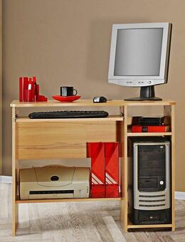 VOGL Möbelfabrik Schreibtisch Sam, mit Tastaturauszug & Towerfach, geschwungene Tischplatte, Breite 91 cm