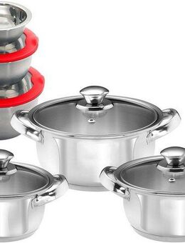 KING Topf-Set, Edelstahl (Set, 12-tlg., 3 Kochtöpfe Ø16 Ø18 Ø20cm, mit Glasdeckel, Schüsselset), Induktion