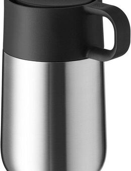 WMF Thermobecher Impulse Travel Mug, Cromargan® Edelstahl Rostfrei 18/10, Kunststoff, Silikon, doppelwandiger Edelstahl, geringe Höhe, 360°-Trinköffnung