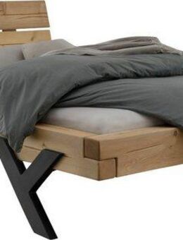 Home affaire Massivholzbett Ultima Balkenbett Doppelbett, Füße aus Metall in Y-Form (hohe Belastbarkeit: 200kg je Seite), FSC®-zertifizierte Wildeiche oder Fichte, viele Breiten zur Auswahl