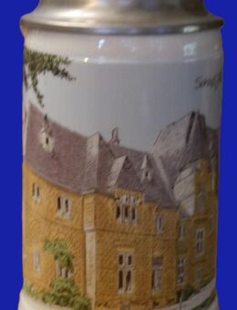 Bierkrug mit Zinndeckel , Schloß Halberg Saarbrücken , Sonderanfertigung für den Saarländischen Rundfunk von Villeroy & Boch Mettlach - Görlitz
