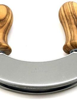 Olivenholz-erleben Wiegemesser DESIGN mit gedrechselten Griffen aus Olivenholz, Doppelklinge aus Edelstahl, gedrechselte Griffe, angenehme Haptik