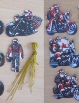 16 Biker Weihnachtsmänner f. Weihnachts-Deko, Holz, 8 cm, aus meiner Sammlung - Darmstadt