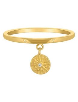 CAÏ Fingerring 925 Silber Anhänger Münze vergoldet Sonne Zirkonia