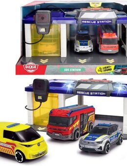 Dickie Toys Spiel-Gebäude S.O.S Station, mit 3 Spielzeug-Fahrzeugen sowie Licht und Sound