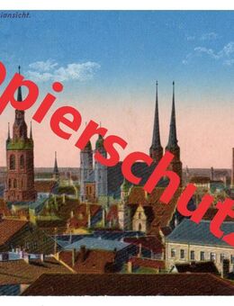 Alte Ansichtskarte „Halle a. S. – Totalansicht“, gelaufen 1917 - Landsberg