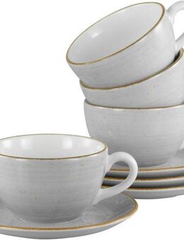 CreaTable Cappuccinotasse Vintage Nature Stein, Cappuccino-Set, 8-tlg., Porzellan, Handgemalt, Gesprenkelt, Rustikales Außenband