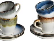 CreaTable Espressotasse Cascade Mix, Espresso-Set, 8-tlg., Steinzeug, Reaktivglasur