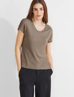 STREET ONE Stricktop LTD QR V-Neck shiny Shirt mit tiefem Rundhalsausschnitt