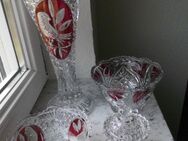 4 Bleikristall-Artikel von Hofbauer "Red Bird" + Anna Hütte: Vase 30 cm + Dose + 2 Schalen zus. 12,- - Flensburg