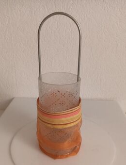 Teelichthalter Windlicht Glas Metall Stoff hoch ca. 28cm Durchmesser 8cm - Essen