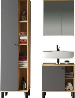 INOSIGN Badmöbel-Set OSLO, Bad im skandinavischen Design, 3-teiliges Badezimmer, (Set, 3-St), Badschränke und Spiegel, in zwei Farben verfügbar, viel Stauraum
