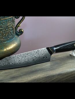 Schneidemesser | Santokumesser | Damastmesser | Küchenmesser | G10-Messergriff | VG10 Edelstahlkern | 67 Lagen Damaststahl - Sinsheim