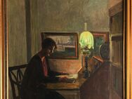 Ölgemälde P. FRIIS NYEBOE (1869 Dän.), Stuben-Interieur mit lesender Frau u. Lampe 1927!! - Berlin