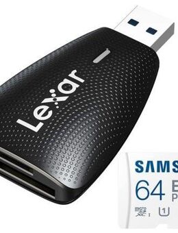 Speicherkartenleser Lexar Dual, MicroSD & SD Laufwerke, USB 3.0 Typ A, Samsung EVOPlus MicroSDXC 64GB mit einer Datenübertragung von bis zu 130MB/s, inklusive SD-Adapter - Fürth