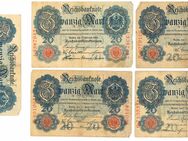 5 historische Banknoten, 1907-1914, Reichsbanknote 20 Mark - Dresden