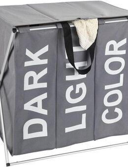 WENKO Wäschesortierer Modell Trio Top, abnehmbarer Wäschesammler mit Metallgestell, 3 Fächer, 118 L