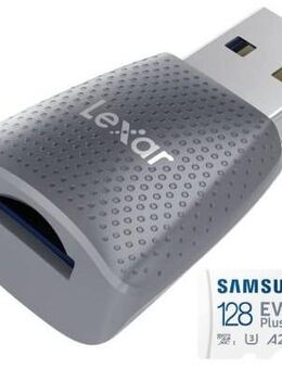 Speicherkartenleser MicroSD Laufwerk Lexar, USB 3.2 Gen 1 Typ A, Samsung EVOPlus MicroSDXC 128GB mit einer Datenübertragung von bis zu 130MB/s, V30, A2, U3, inklusive SD-Adapter - Fürth
